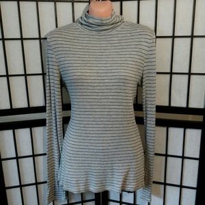 Anthropologie Postmark Gray Striped Turtleneck Lg